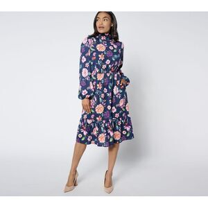 Studio Park Women's Dress Sz M X Ali Carr Tiered Ruffle Bow Blue A656171
